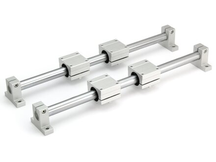 SET: 4x linear bearing SCJ20UU Game adjustable / 2x 20mm precision shafts h6 ground and hardened, 1040mm / 4x Shaft Support SH20 - EMS 1620B - L1000