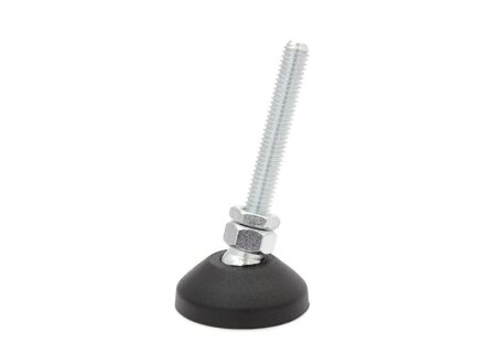 Articulated foot series 10 PA - threaded rod, with ball 10mm, M6x20, width across flats 10. Plate 30mm with anti-slip plate 30, d=28.5