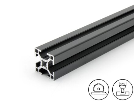 Perfil de aluminio negro 30x30L B tipo ranura 8, 0,84kg/m, corte de 50 a 6000mm