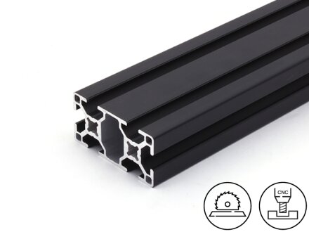 Aluminiumprofiel zwart 30x60L B-Type Groef 8, 1,49kg/m, op maat snijden van 50 tot 6000mm