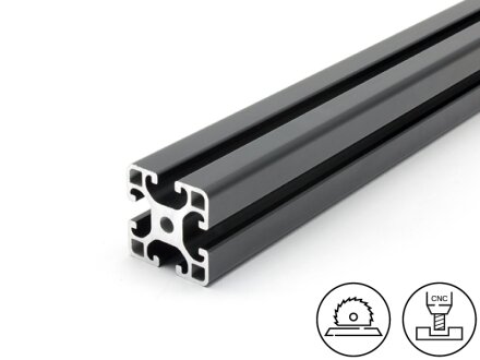 Aluminiumprofil schwarz 40x40L I-Typ Nut 8 (leicht), 1,76kg/m, Zuschnitt 50-6000mm