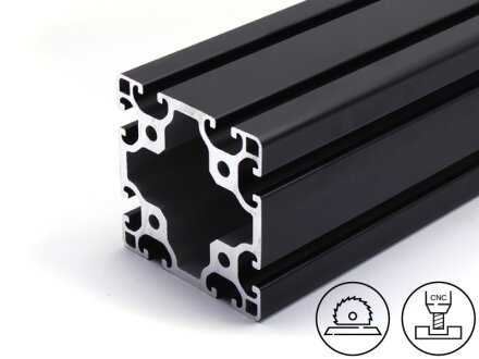 Profilé en aluminium noir 80x80L I Type avec rainure 8, 5,38kg/m, decoupe de 50 à 6000mm