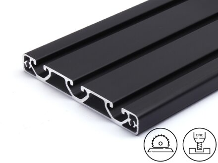 Aluminiumprofil schwarz 16x120E I-Typ Nut 8 (ultraleicht), 1,96kg/m, Zuschnitt 50-6000mm