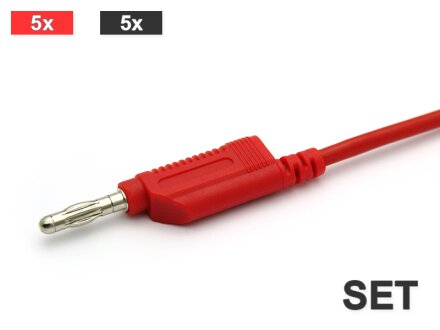 10 cables de prueba, apilables 2.5qmm SIL, SET rojo / negro - 0.25m