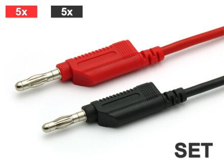 10 cables de prueba, apilables 2.5qmm SIL, SET rojo / negro - 0.5m