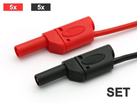 10 Sicherheits-Messleitungen, stapelbar 2,5qmm SIL, SET rot/schwarz - 0,5m