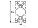 Profilo in alluminio 40x80 E asola tipo I 8 ultraleggero  1000mm