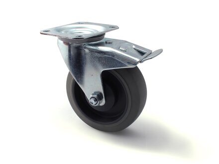 Swivel castor with brake 125 mm Thermoplastic rubber "reinforced tread", ball bearings, up to 165kg