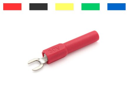 Spade 4mm, with 4mm banana socket, color selectable