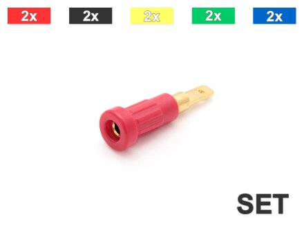 Einbaubuchse 2mm, Einpressversion, 2.8mm flat plug, 10 pieces in a set (5 colors)