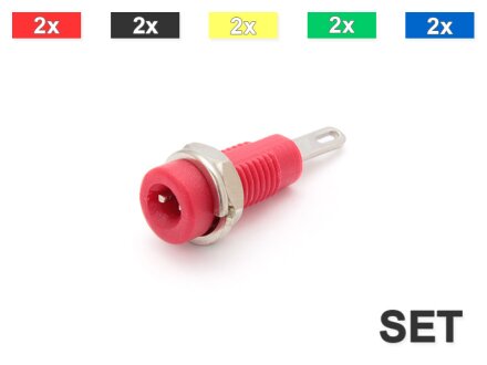 Mounting socket 2mm, solder tag, 10 pieces in a set (5 colors)