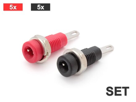Mounting socket 2mm, solder tag, 10 pieces in a set (5x red 5x black)