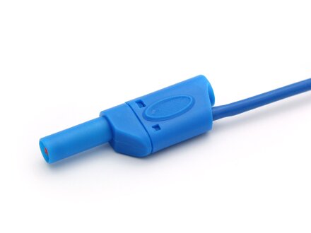 Safety test lead, test lead with stackable 4mm banana plugs, shock protected 0.25 meters 2,5qmm SIL, blue