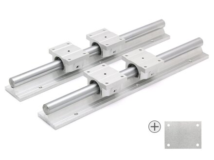 SET 4x linear bearing TBR20UU + 4x spacer plate 2mm + 2x Supported Rail TBS20 1500mm
