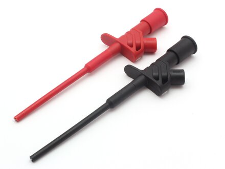 Safety clamp-type, long and flexible, 2 per set (1 red, 1 black)