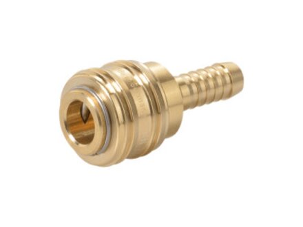 Single shut-off coupling socket nominal size 7.2 brass plated with hose connection LW 8 mm