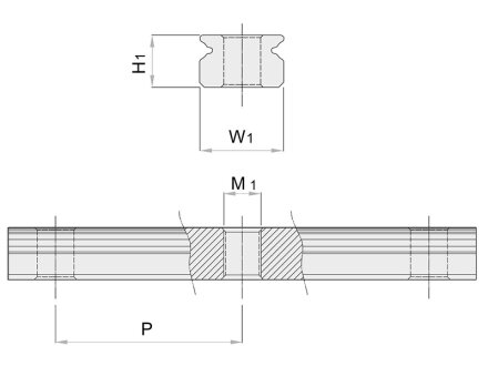 Guide linéaire MRU 07 M, de lacier inoxydable - broyeur à barres de 1 m de longueur, fixé au-dessous