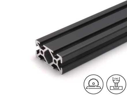 Perfil de aluminio negro 20x40L I tipo ranura 5, 0,88kg/m, corte de 50 a 6000mm