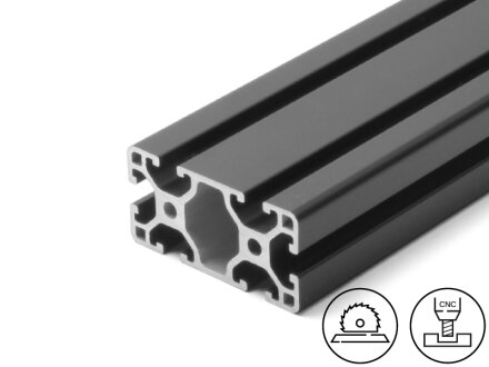 Profilé en aluminium noir 30x60L I Type avec rainure 6, 1,68kg/m, decoupe de 50 à 6000mm