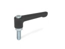 Flat adjustable clamping lever zinc die-cast, screw steel...