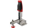 Vertical toggle clamp with open arm and horizontal base...