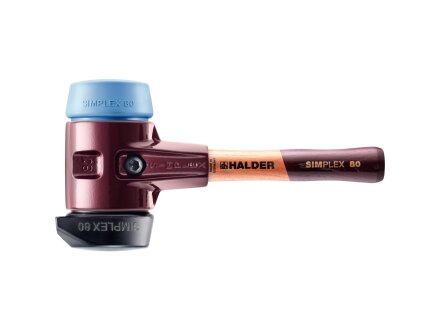 SIMPLEX-Schonhammer mit Tempergussgehäuse und Holzstiel, Ø 80 / Stiel 230 mm Gummikomposition mit Standfuss / TPE-soft