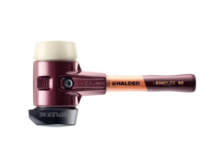 SIMPLEX-Schonhammer mit Tempergussgehäuse und Holzstiel, Ø 80 / Stiel 230 mm Gummikomposition mit Standfuss / Nylon