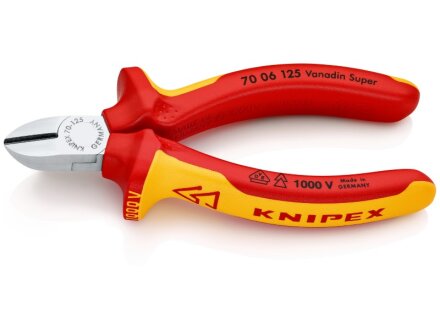 KNIPEX 70 06 125 Seitenschneider isoliert mit Mehrkomponenten-Hüllen, VDE-geprüft verchromt 125 mm