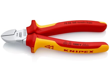 KNIPEX 70 06 160 Seitenschneider isoliert mit Mehrkomponenten-Hüllen, VDE-geprüft verchromt 160 mm