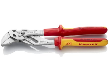 KNIPEX 86 06 250 Zangenschlüssel Zange und Schraubenschlüssel in einem Werkzeug isoliert mit Mehrkomponenten-Hüllen, VDE-geprüft verchromt 250 mm