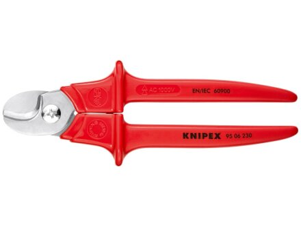 KNIPEX 95 06 230 SB Kabelschere Griffe mit Kunststoff umspritzt isoliert, mit Kunststoff umspritzt, VDE-geprüft 230 mm (SB-Karte/Blister)