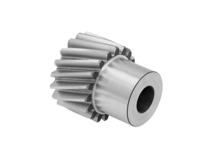 Spur gear Gearflex M=2 Z=20 material 1.7147 left hand 19°31´42" teeth hardened and ground, quality 7 e 25 soft hub, pre-drilled 15 mm
