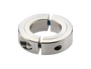 Split clamping ring, rustproof Material: 1.4305 Shaft ø D1=22 mm Outer ø D2=45 mm Width B=15 mm