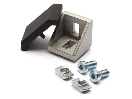Aluminum die-cast angle 30x30 B-type slot 8 incl. cover cap and fastening kit PU = 10 pieces