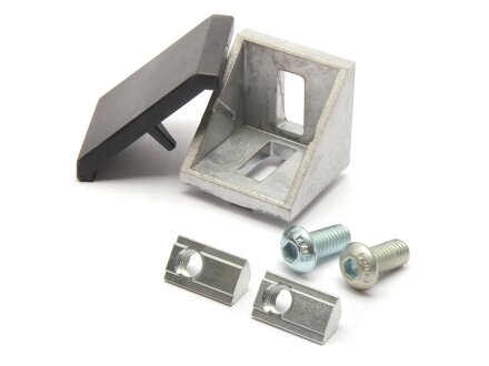 Aluminum die-cast angle 40x40 I-type slot 8 incl. cover cap and fastening kit PU = 10 pieces