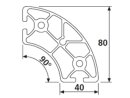 Aluminum profile R40/80 90° I-type groove 8, 21.53kg/m, cut 50-6000mm