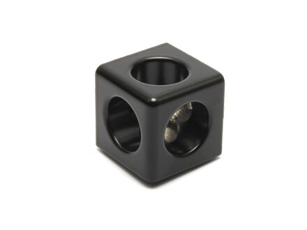Cube connector 3D 40 I-type slot 8 without cover caps, black powder-coated