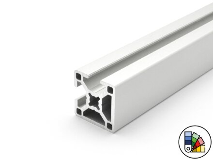 Profilé design / profilé aluminium 30x30L - 2N-90° - rainure type B 8 - longueur de barre 3 mètres - revêtement en poudre disponible en différentes couleurs