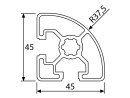 Designprofil / Aluminiumprofil 45x45L - Radius 37,5 - B-Typ Nut 10 (leicht) - Stablänge 3 Meter - Pulverbeschichtung in verschiedenen Farben wählbar