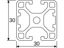 Designprofil / Aluminiumprofil 30x30L - 2N 180° - I-Typ Nut 6 (leicht) - Stablänge 3 Meter - Pulverbeschichtung in verschiedenen Farben wählbar