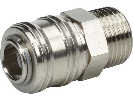 Single shut-off coupling socket nominal size 7.2 brass plated with external thread G3 / 8a