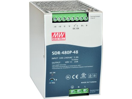 MW SDR480P-24Fuente de alimentación conmutada, carril DIN, 480 W, 24 V, 20 A