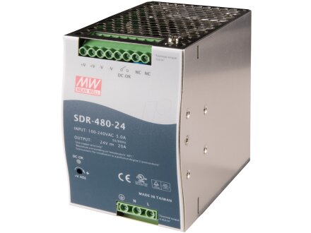 MW-SDR480-24 Schaltnetzteil, Hutschiene, 480 W, 24 V, 20 A SNT