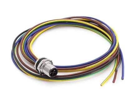 Flensconnector M12, achterwandmontage, 4x1,5qmm, S-gecodeerd, mannelijk, kabel 1m lang