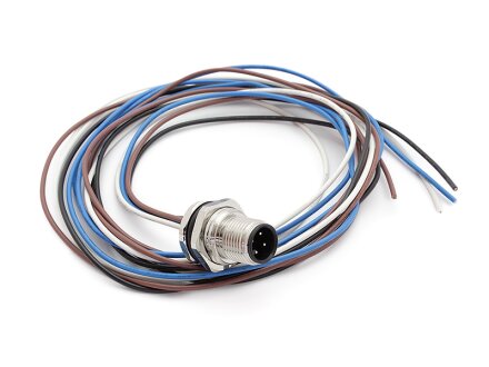 Flensconnector M12, achterwandmontage, 4x0.34qmm, A-gecodeerd, mannelijk, kabel 1m lang