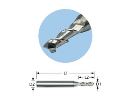 Fresa de dos dientes de VHF para aluminio y otros metales no ferrosos con ranura en espiral de 45 grados 0200-3-060-40