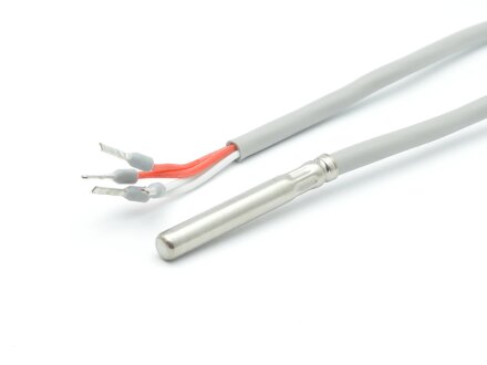 Sensor de temperatura del cable, longitud del cable 2 m, tubo protector Ø 6 mm, 4 hilos Pt100