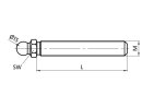 Draadstang, met kogel 15 mm, M12x45, sleutelwijdte 14, staal, verzinkt