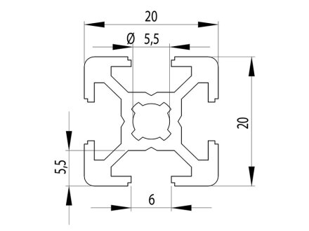 Standardlängen Aluminiumprofil 20x20 B-Typ Nut 6 
